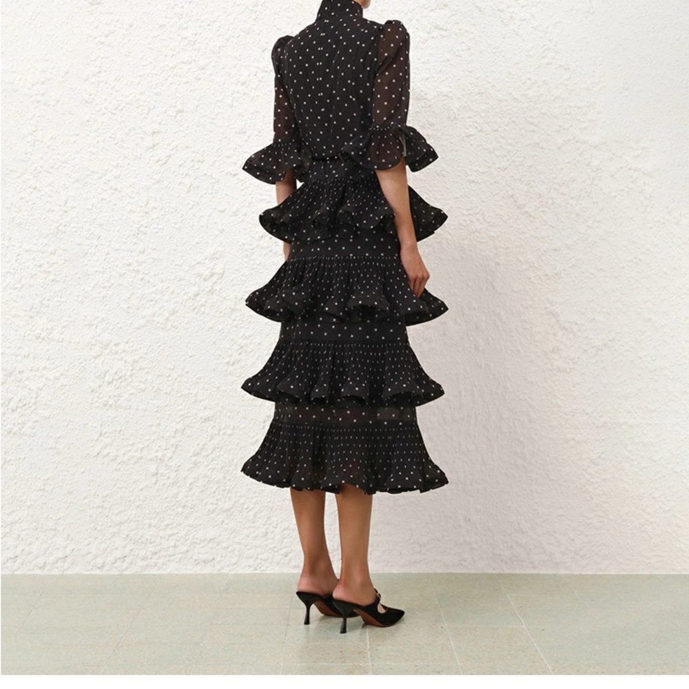 Designer Elaborate Black Polka Dot Ruffled Dress - Picture 11 of 11